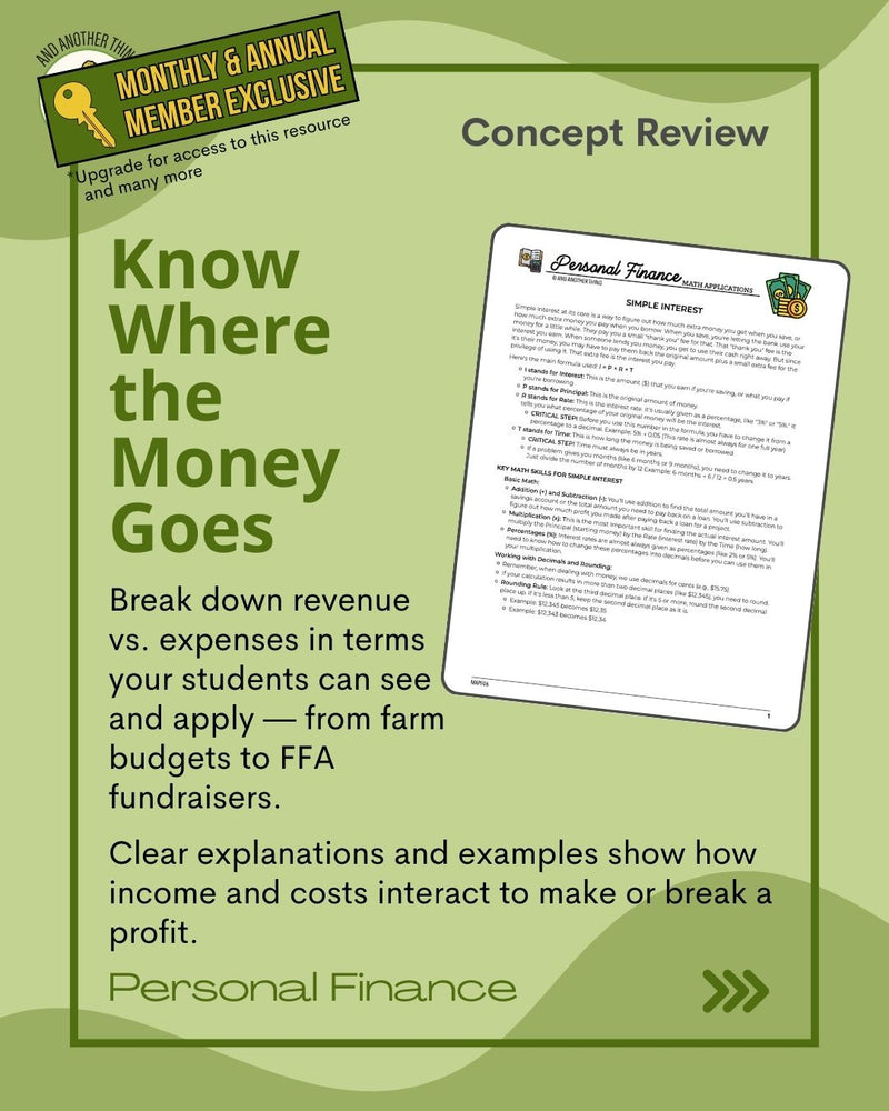 Load image into Gallery viewer, And Another Thing MATH APPLICATION, Personal Finance SIMPLE INTEREST (ANNUAL)