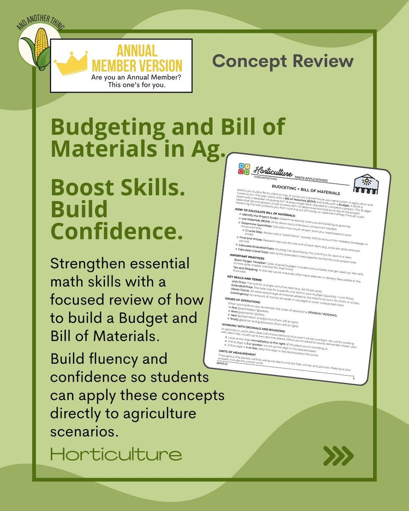 Load image into Gallery viewer, And Another Thing MATH APPLICATION, Horticulture BUDGETING AND BILL OF MATERIALS (ANNUAL)