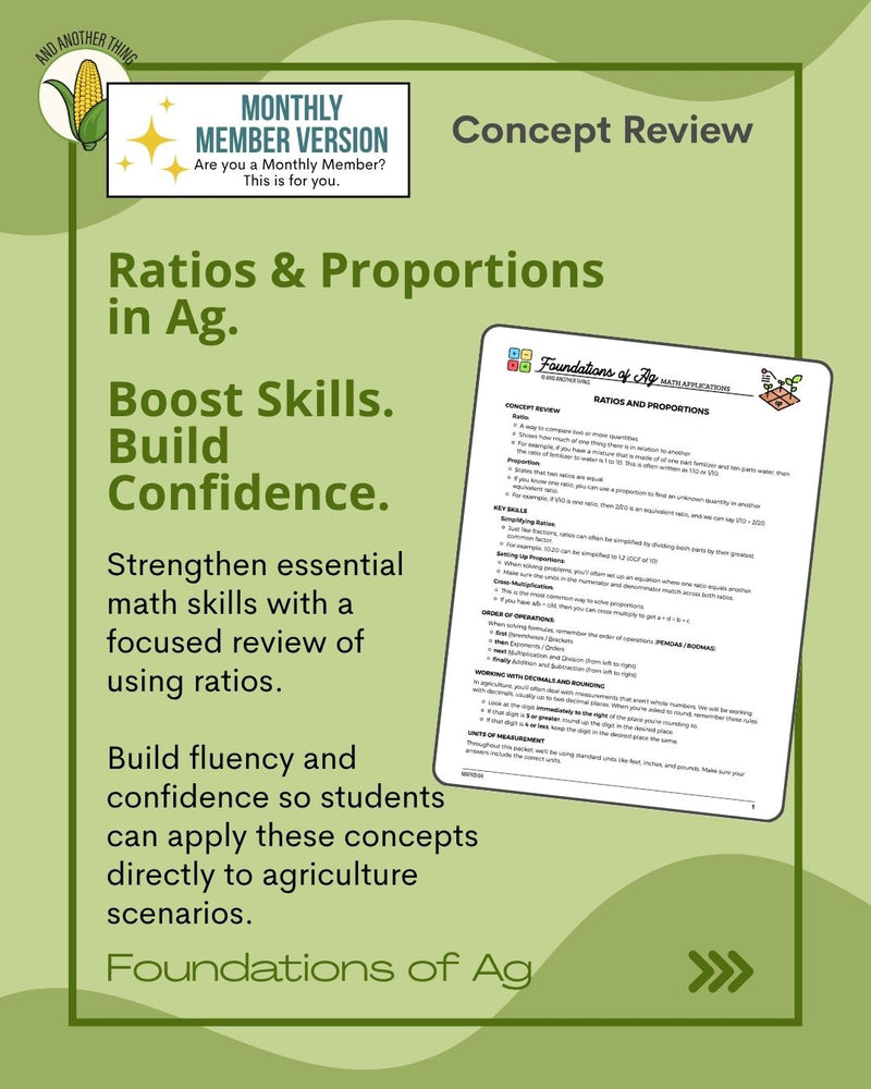 Load image into Gallery viewer, And Another Thing MATH APPLICATION, Foundations of Ag RATIOS (MONTHLY)