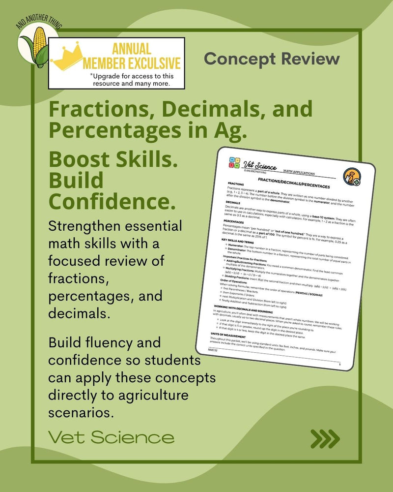 Load image into Gallery viewer, And Another Thing MATH APPLICATION, Vet Science PERCENTAGES (ANNUAL)