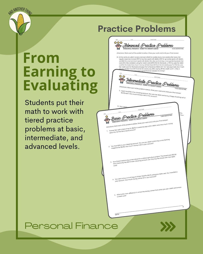 Load image into Gallery viewer, And Another Thing MATH APPLICATION, Personal Finance DEBIT VS CREDIT CARDS (ANNUAL)