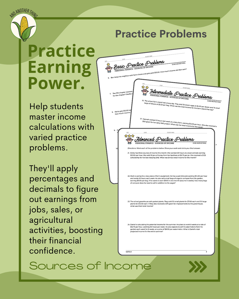 Load image into Gallery viewer, And Another Thing MATH APPLICATION, Personal Finance SOURCES OF INCOME (ANNUAL)