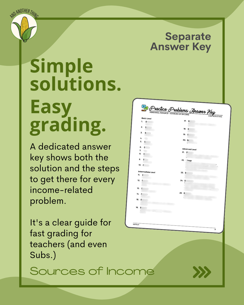 Load image into Gallery viewer, And Another Thing MATH APPLICATION, Personal Finance SOURCES OF INCOME (ANNUAL)