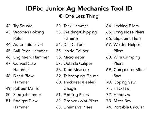 Junior Ag Mechanics Tool ID IDPix Cards