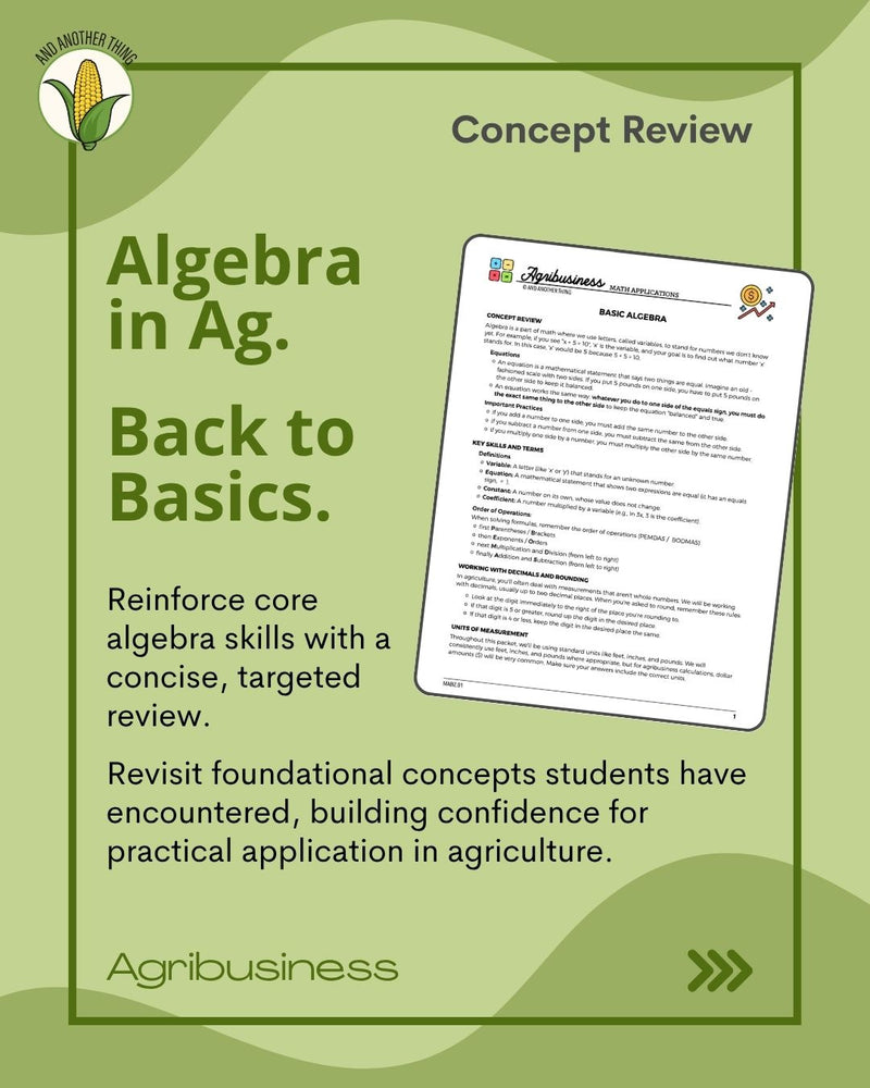 Load image into Gallery viewer, And Another Thing MATH APPLICATION, Agribusiness BASIC ALGEBRA