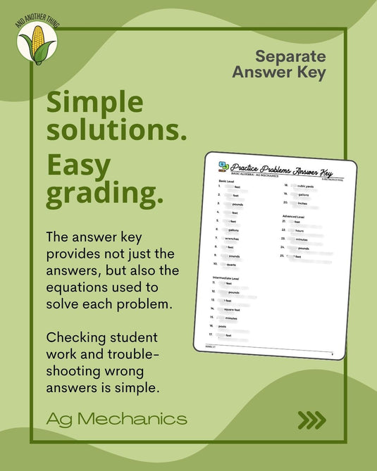 And Another Thing MATH APPLICATION, Ag Mechanics BASIC ALGEBRA