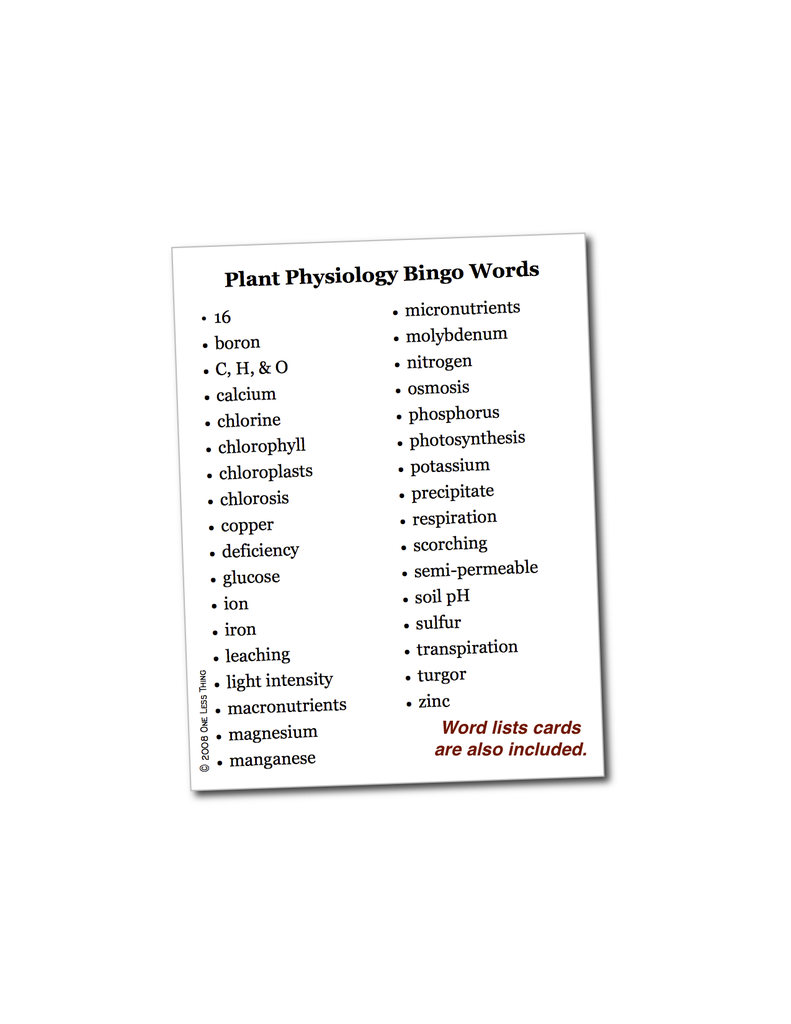 Plant Physiology, Bingo Download Only