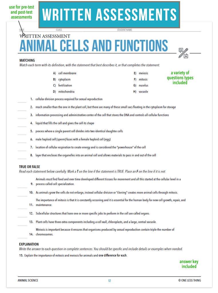 CCANS07.1 Animal Cells and Functions, Animal Science Complete Curriculum