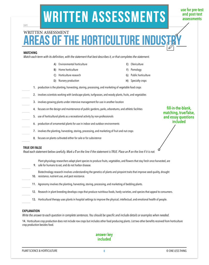 CCPLT02.1 Areas of the Horticulture Industry, Plant Science Complete Curriculum