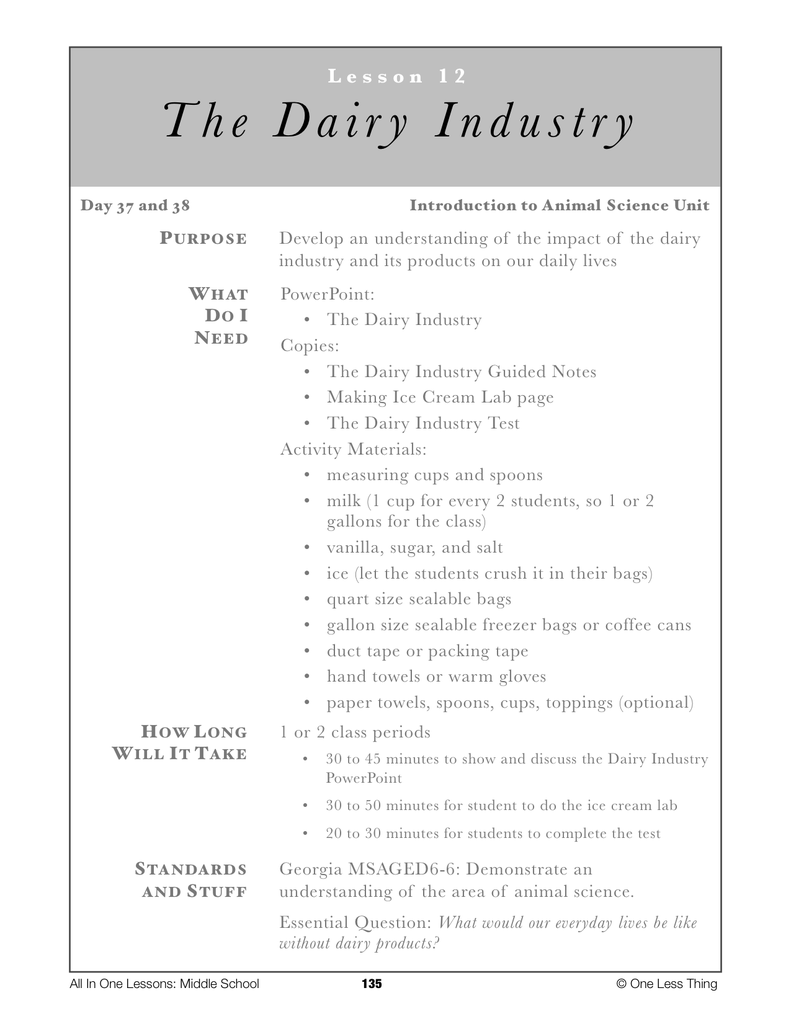 6-12 The Dairy Industry, Lesson Plan Download