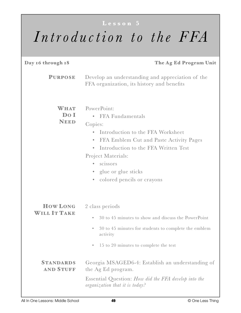6-05 Intro to the FFA, Lesson Plan Download