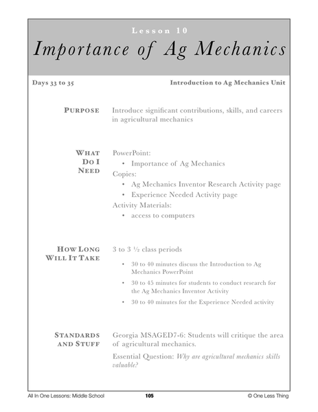 7-10 Importance of Ag Mechanics, Lesson Plan Download