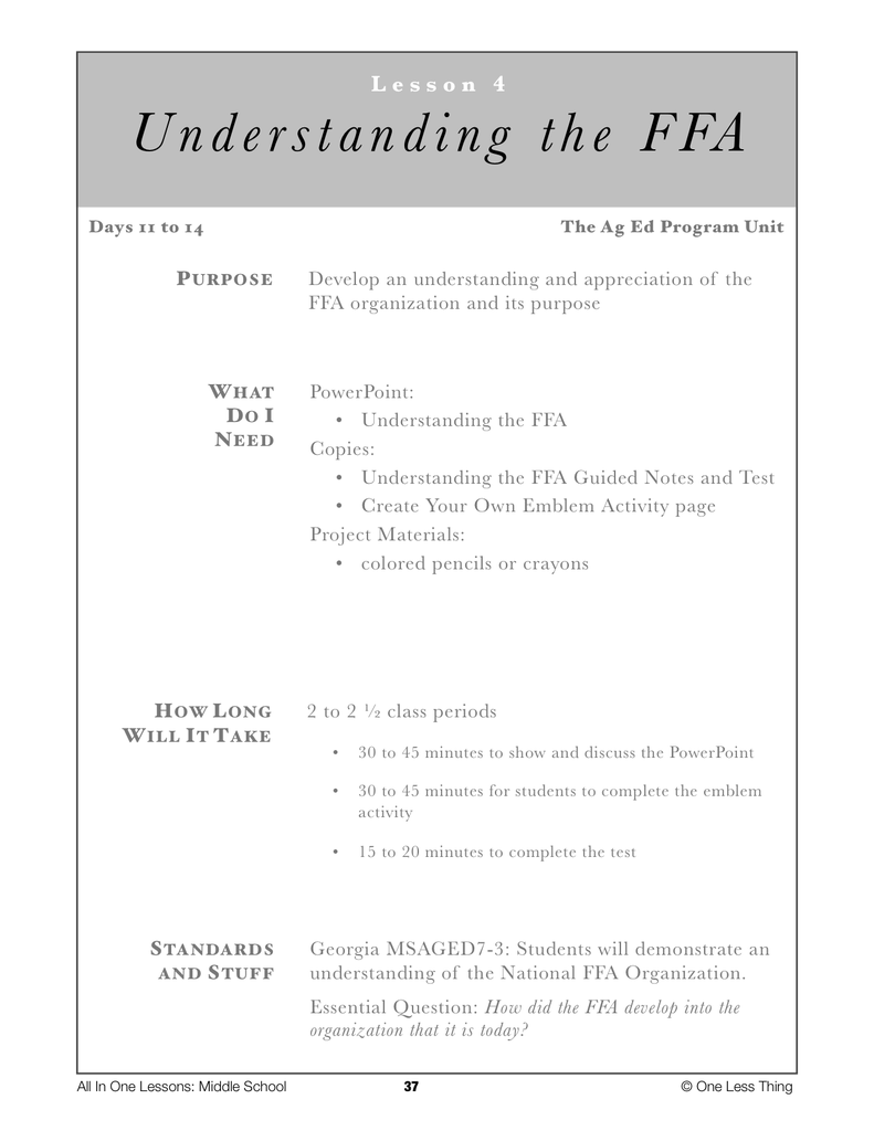 Load image into Gallery viewer, 7-04 Understanding the FFA, Lesson Plan Download