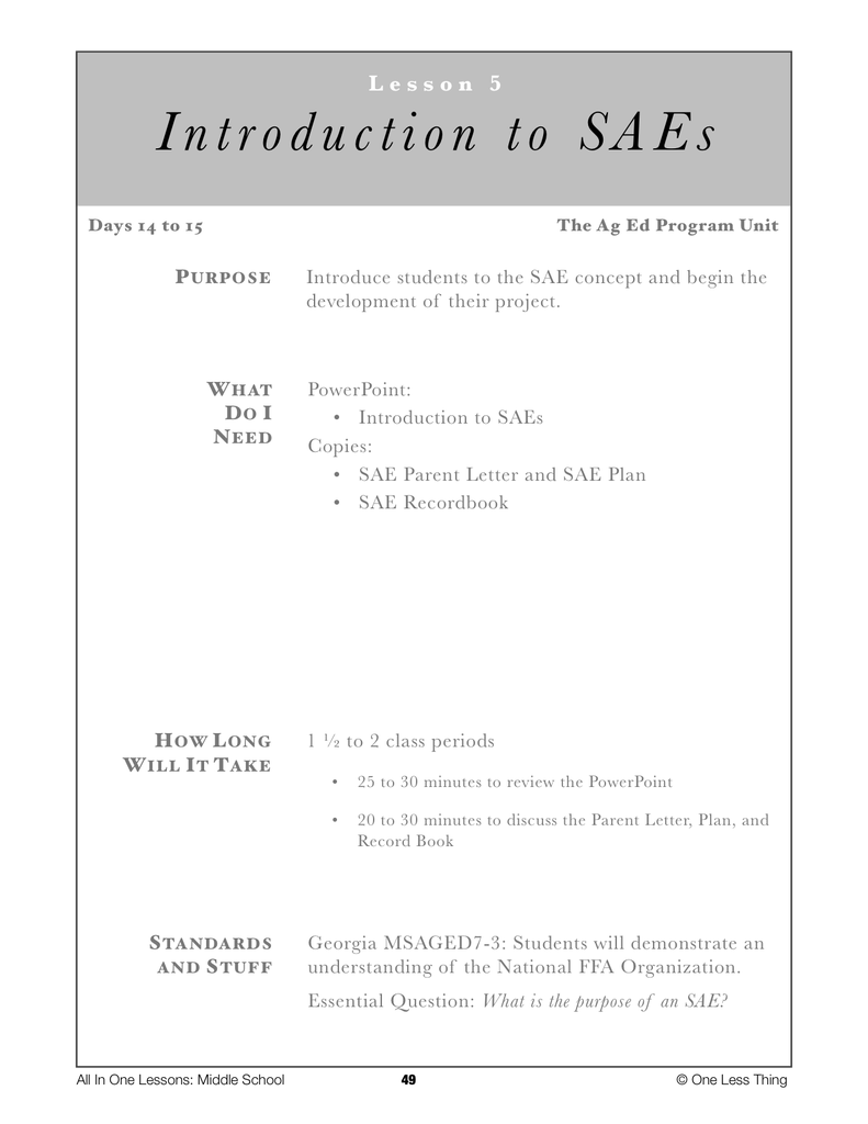 7-05 Intro to SAEs, Lesson Plan Download