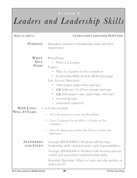 8-04 Leaders and Leadership, Lesson Plan Download