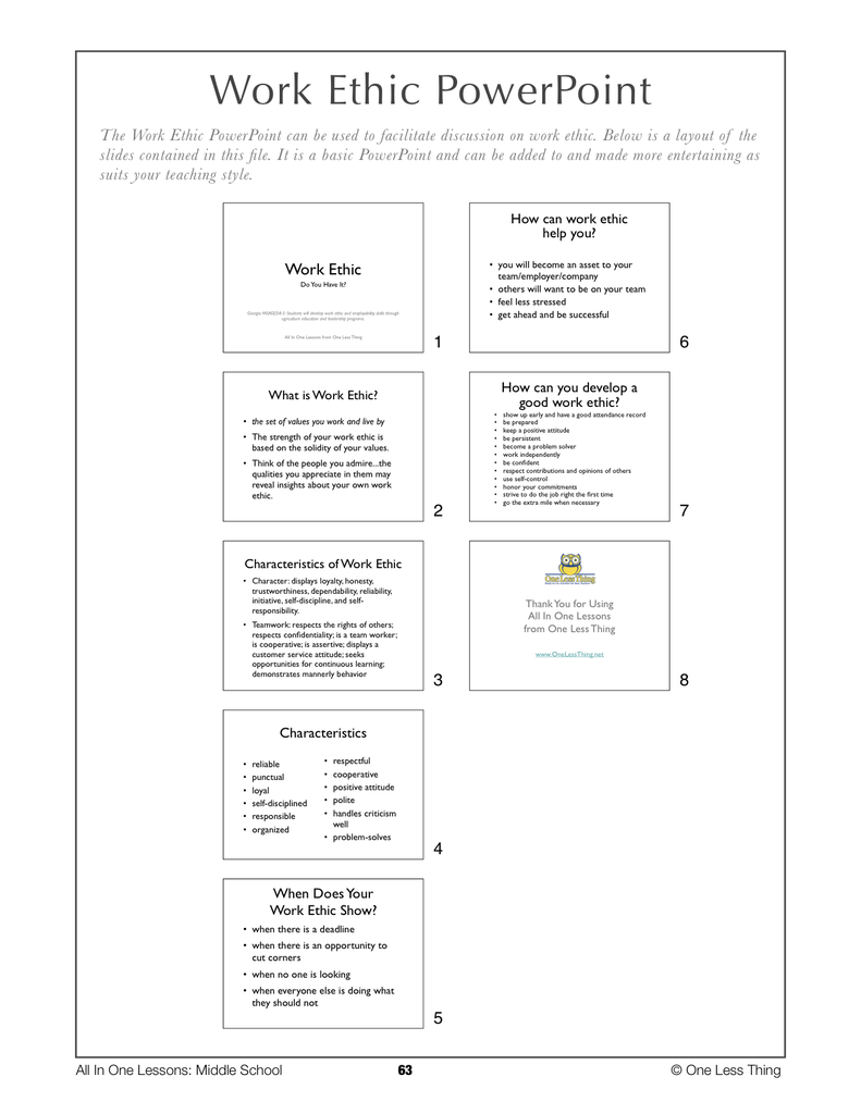 Load image into Gallery viewer, 8-06 Work Ethic, Lesson Plan Download