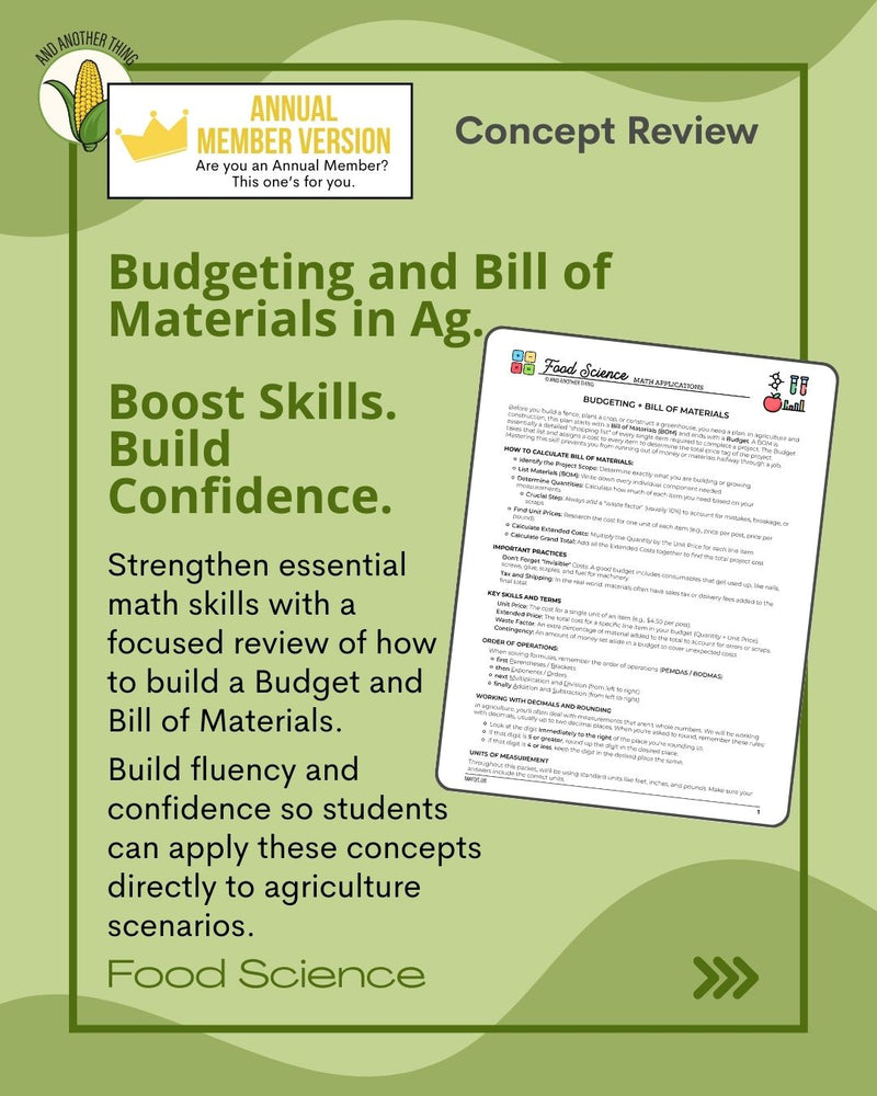 Load image into Gallery viewer, And Another Thing MATH APPLICATION, Food Science BUDGETING AND BILL OF MATERIALS (ANNUAL)

