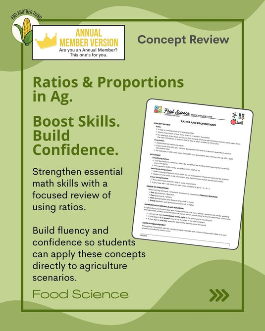 And Another Thing MATH APPLICATION, Food Science RATIOS (ANNUAL)