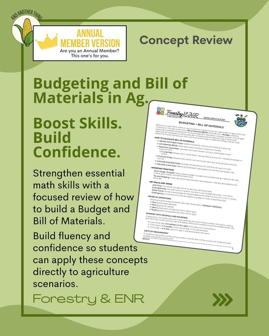 And Another Thing MATH APPLICATION, Forestry ENR BUDGETING AND BILL OF MATERIALS (ANNUAL)
