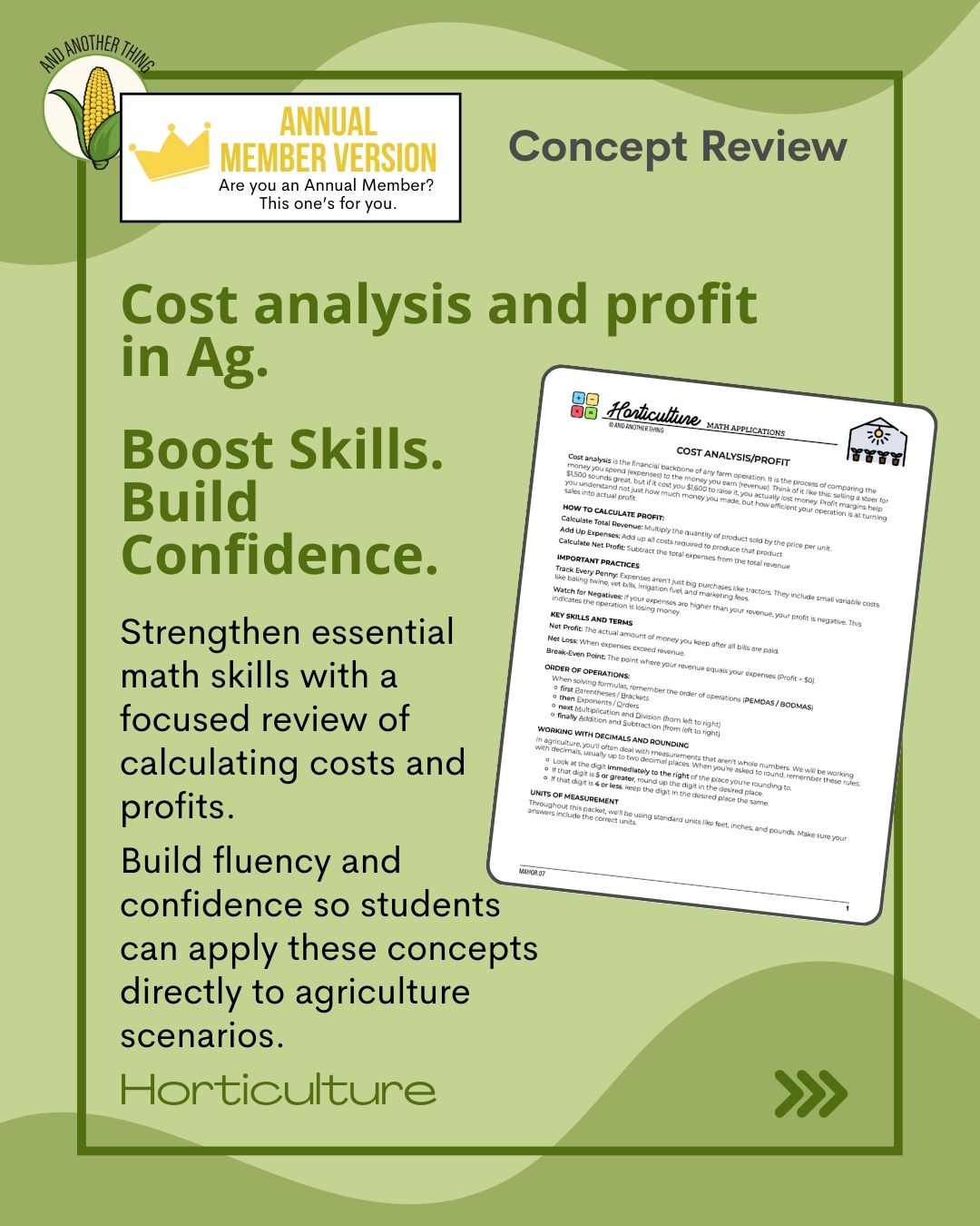 And Another Thing MATH APPLICATION, Horticulture PROFIT (ANNUAL) β One ...