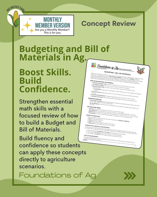 And Another Thing MATH APPLICATION, Foundations of Ag BUDGETING AND BILL OF MATERIALS (MONTHLY)