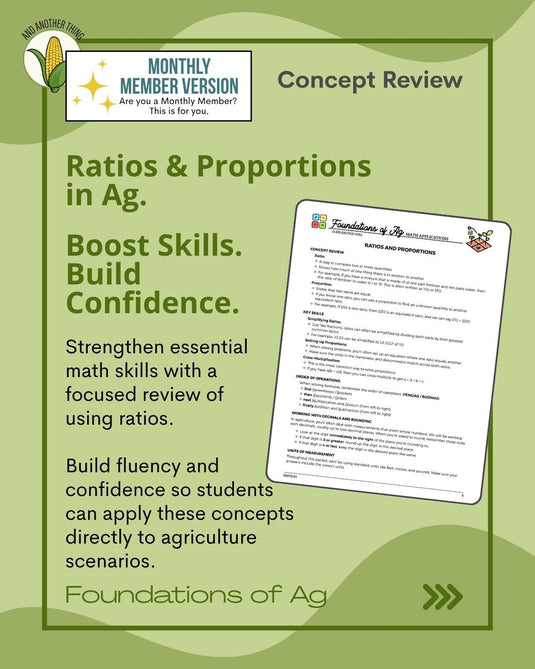 And Another Thing MATH APPLICATION, Foundations of Ag RATIOS (MONTHLY)