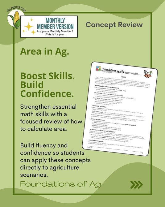 And Another Thing MATH APPLICATION, Foundations of Ag AREA (MONTHLY)