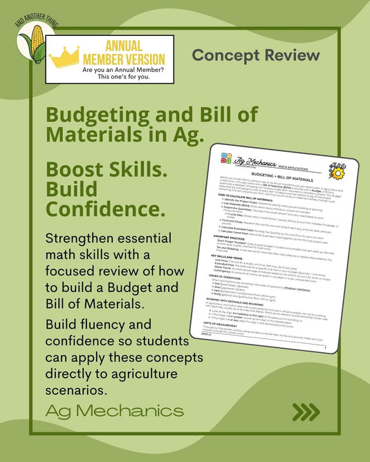 And Another Thing MATH APPLICATION, Ag Mechanics BUDGETING AND BILL OF MATERIALS (ANNUAL)