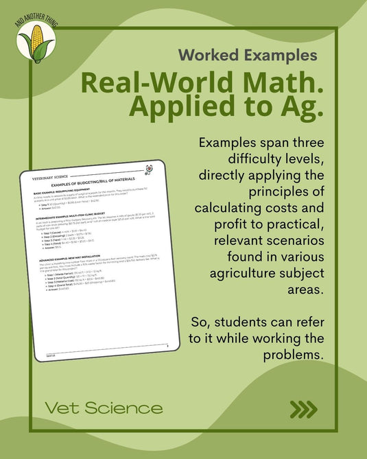 And Another Thing MATH APPLICATION, Vet Science BUDGETING AND BILL OF MATERIALS (ANNUAL)