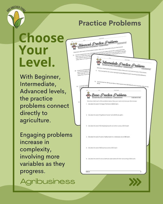 And Another Thing MATH APPLICATION, Agribusiness BUDGETING AND BILL OF MATERIALS (ANNUAL)