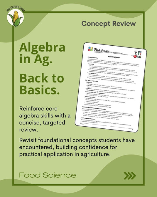 And Another Thing MATH APPLICATION, Food Science BASIC ALGEBRA