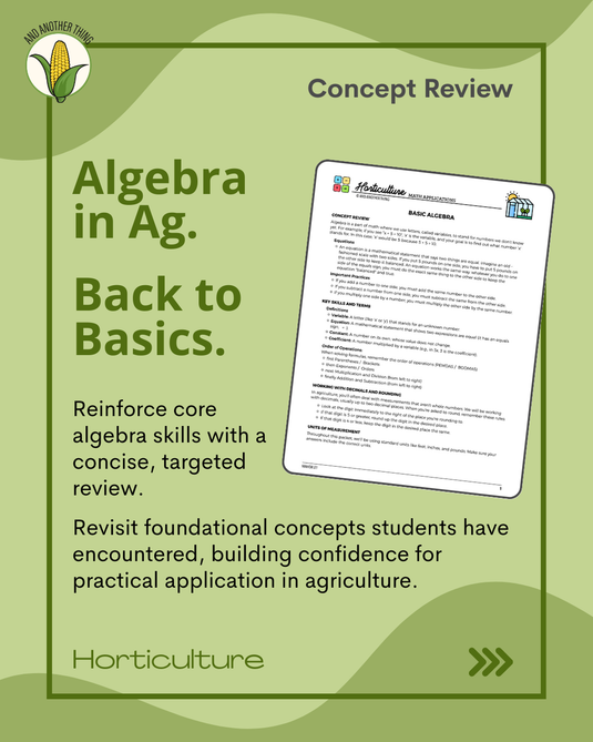 And Another Thing MATH APPLICATION, Horticulture BASIC ALGEBRA
