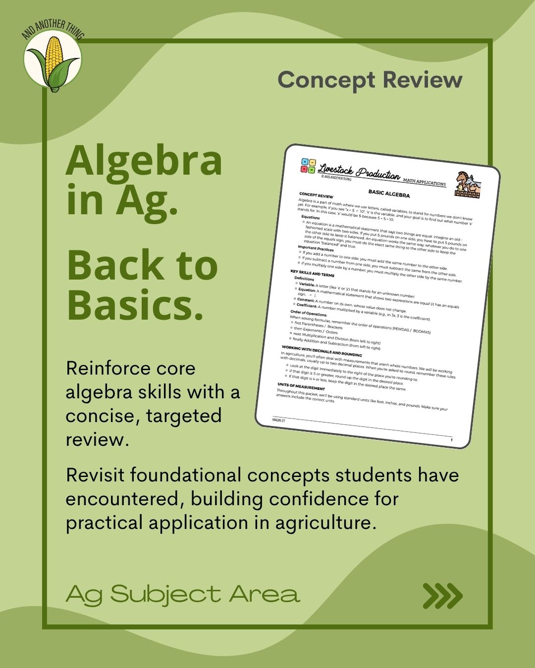 And Another Thing MATH APPLICATION, Livestock Production BASIC ALGEBRA ...