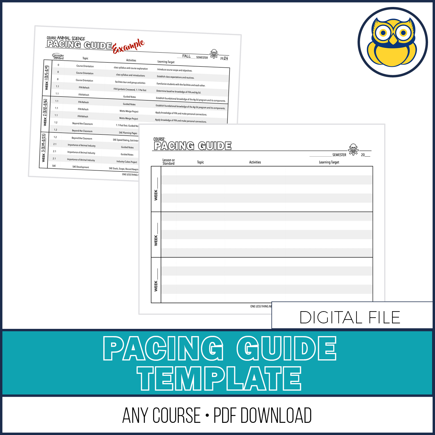 Pacing Guide, BLANK Template – One Less Thing
