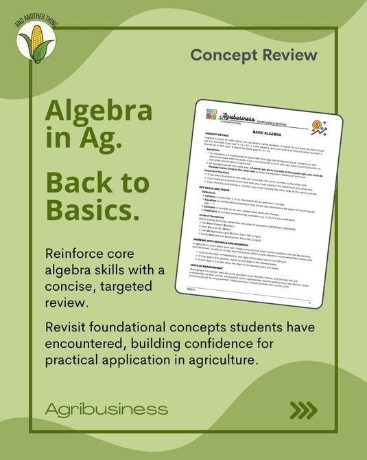 And Another Thing MATH APPLICATION, Agribusiness BASIC ALGEBRA