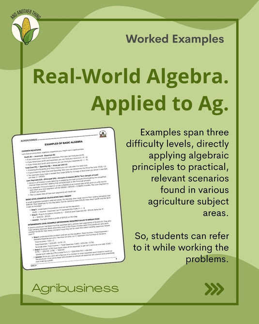 And Another Thing MATH APPLICATION, Agribusiness BASIC ALGEBRA
