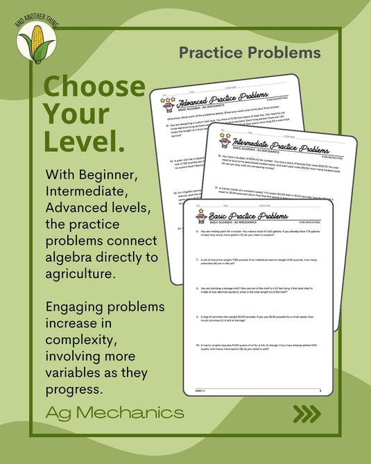 And Another Thing MATH APPLICATION, Ag Mechanics BASIC ALGEBRA