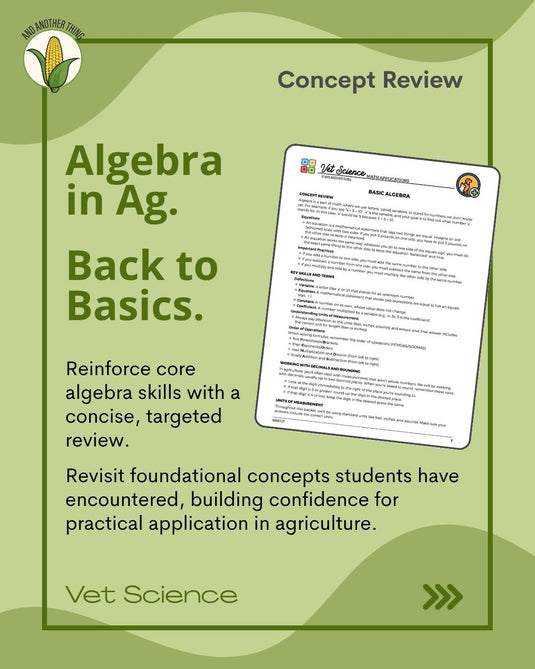 And Another Thing MATH APPLICATION, Vet Science BASIC ALGEBRA