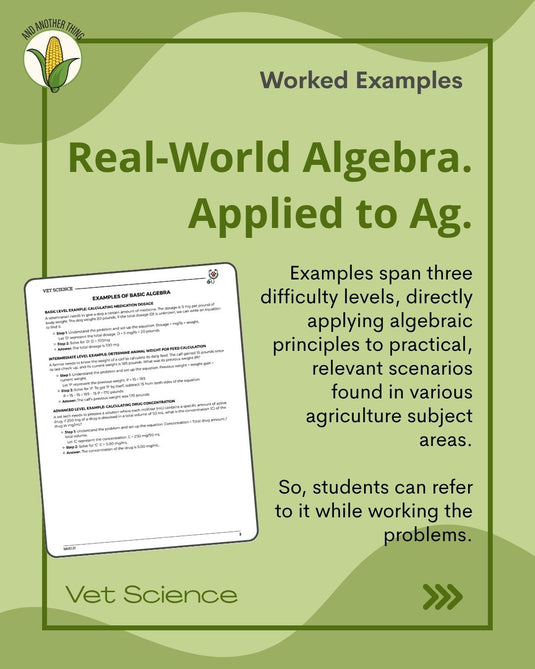 And Another Thing MATH APPLICATION, Vet Science BASIC ALGEBRA