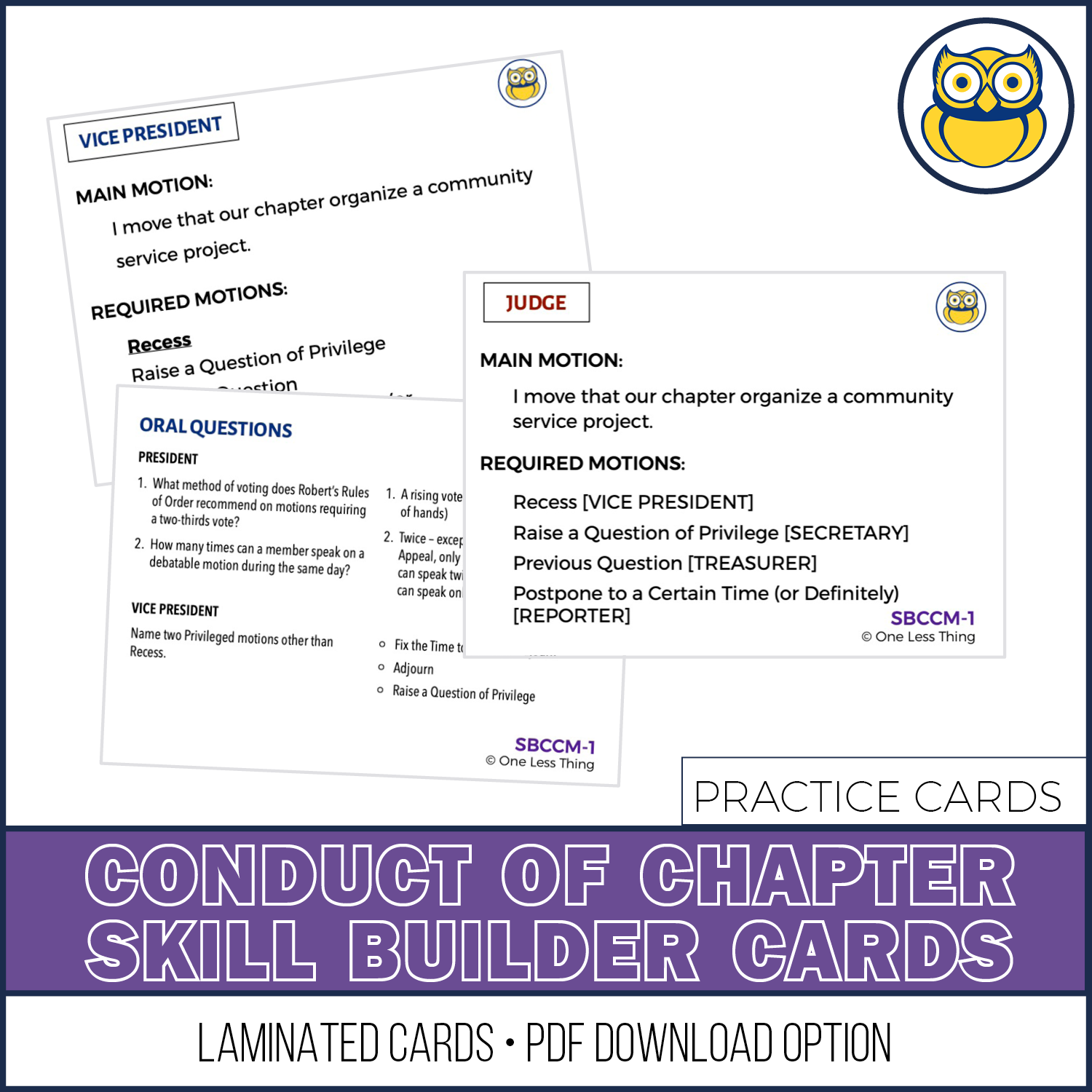 Conduct of Chapter Meetings, Skill Builder cards – One Less Thing
