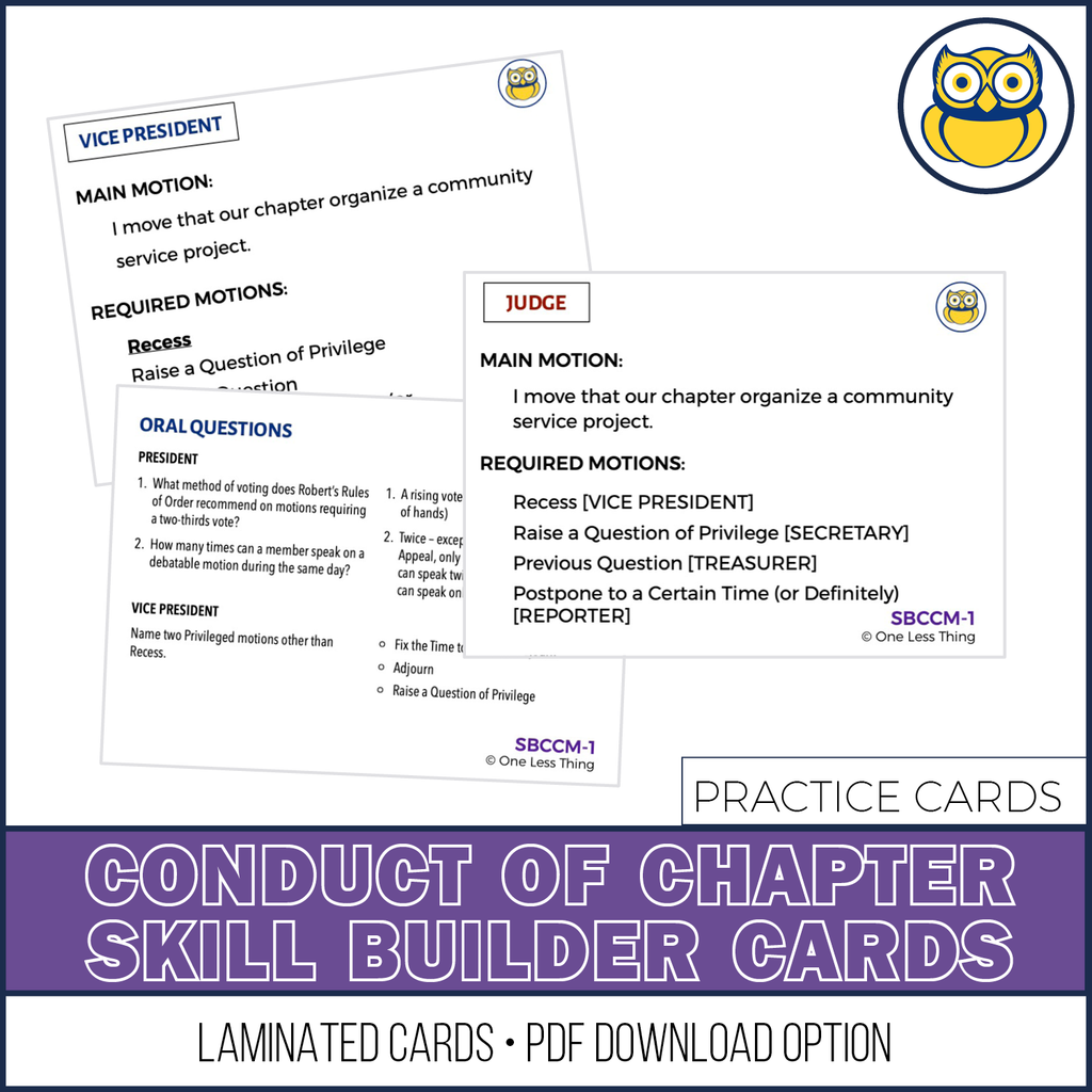 Conduct of Chapter Meetings, Skill Builder cards - One Less Thing