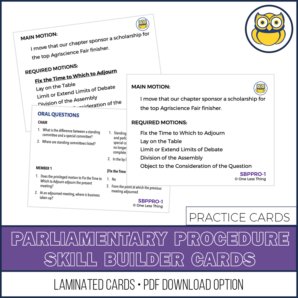 Parliamentary Procedure, Skill Builder cards