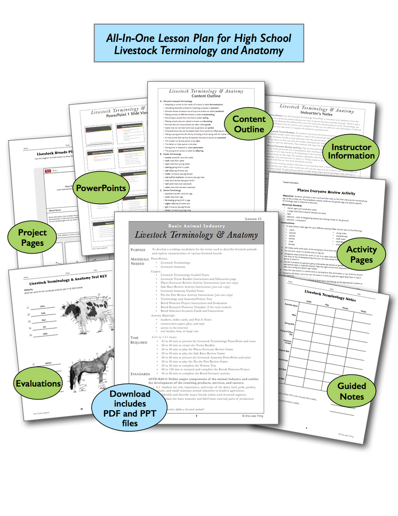 Livestock Terminology and Anatomy High School, All-In-One Lesson Plan Download