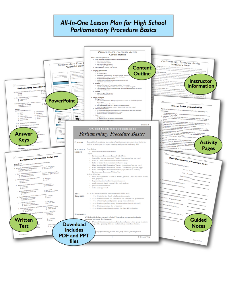Parliamentary Procedure Basics High School, All-In-One Lesson Plan Download