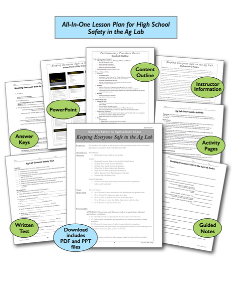 Safety in Ag Lab High School, All-In-One Lesson Plan Download