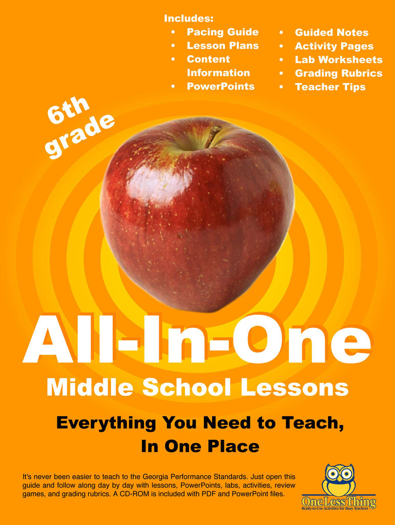 *Middle School 6th Grade, All-In-One Lesson Plans (Print Copy Included)