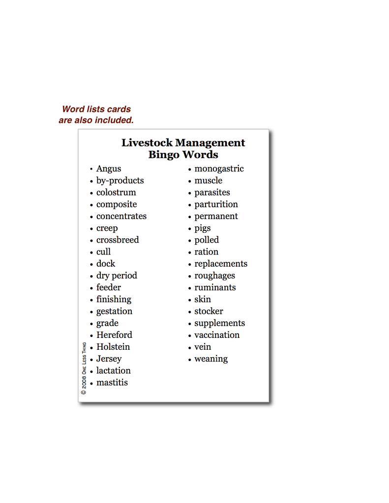 Livestock Management, Bingo Download Only