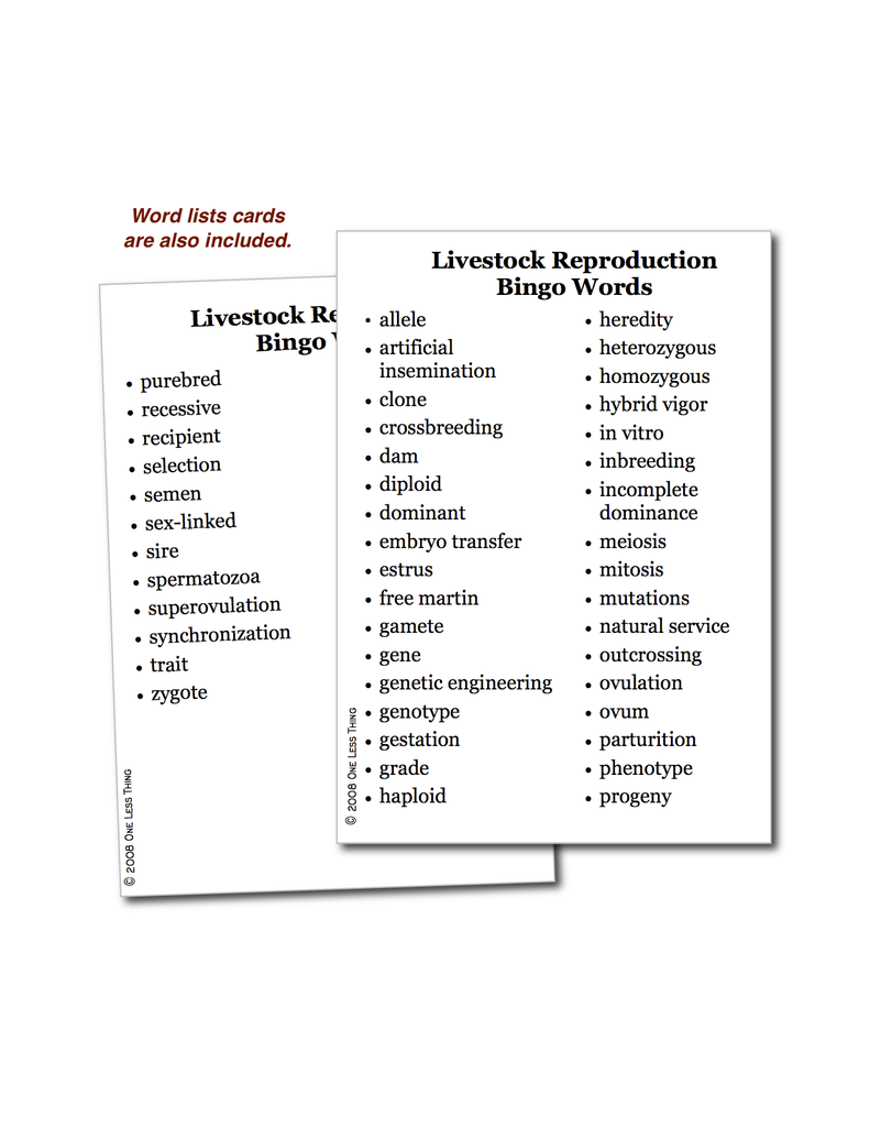 Livestock Reproduction, Bingo Download Only