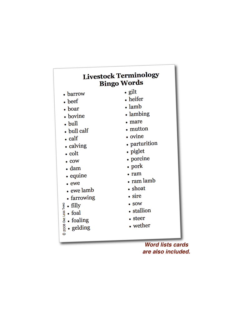 Livestock Terminology, Bingo Download Only