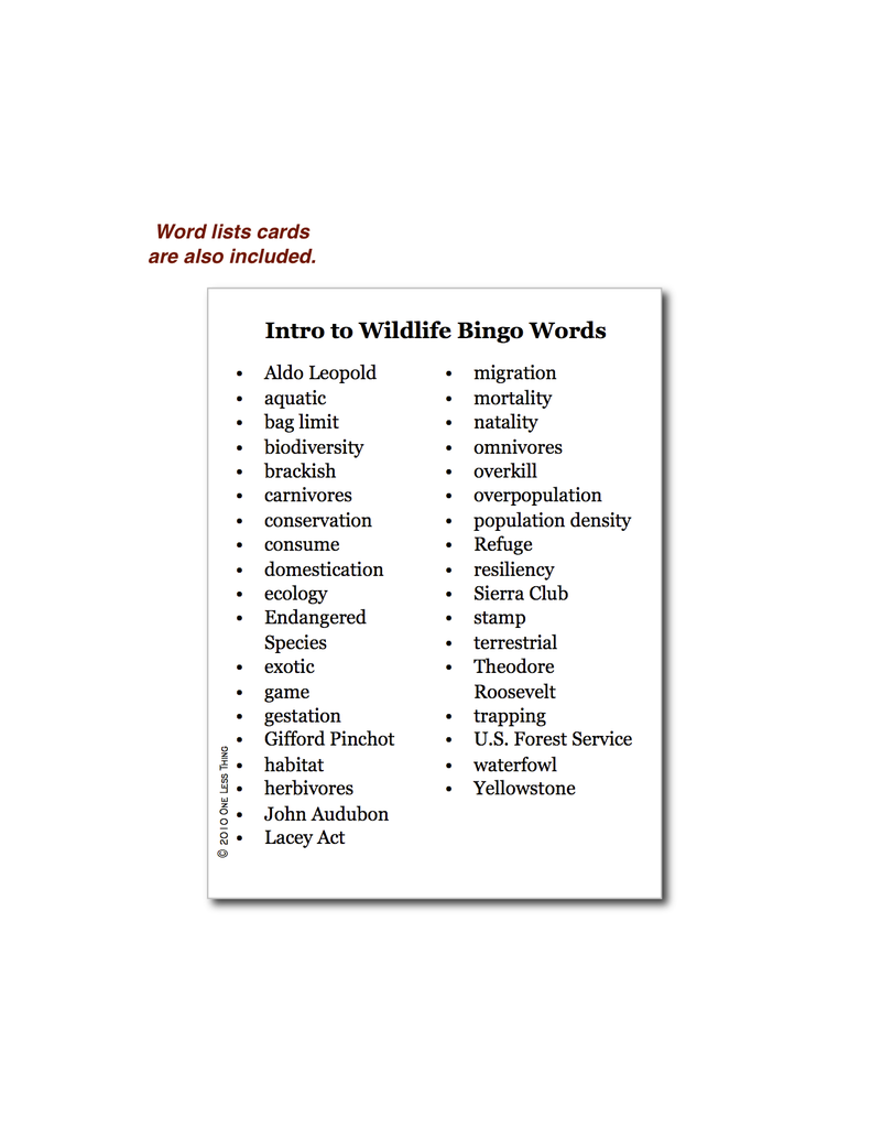 Introduction to Wildlife, Bingo Download Only